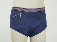 Men’s Navy Porolastic Olympia Wool Brief Zip Swim Trunk, Germany – M-L, 1930s