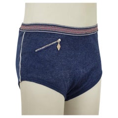 Vintage Men’s Navy Porolastic Olympia Wool Brief Zip Swim Trunk, Germany – M-L, 1930s