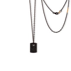 Men's Necklace Small Titanium Plate, Black Diamonds, 18 Kt and 9kt Redgold Chain
