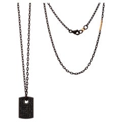 Herren-Halskette, kleine Titanplatte, schwarze Diamanten, 18 Kt und 9kt Rotgold Kette
