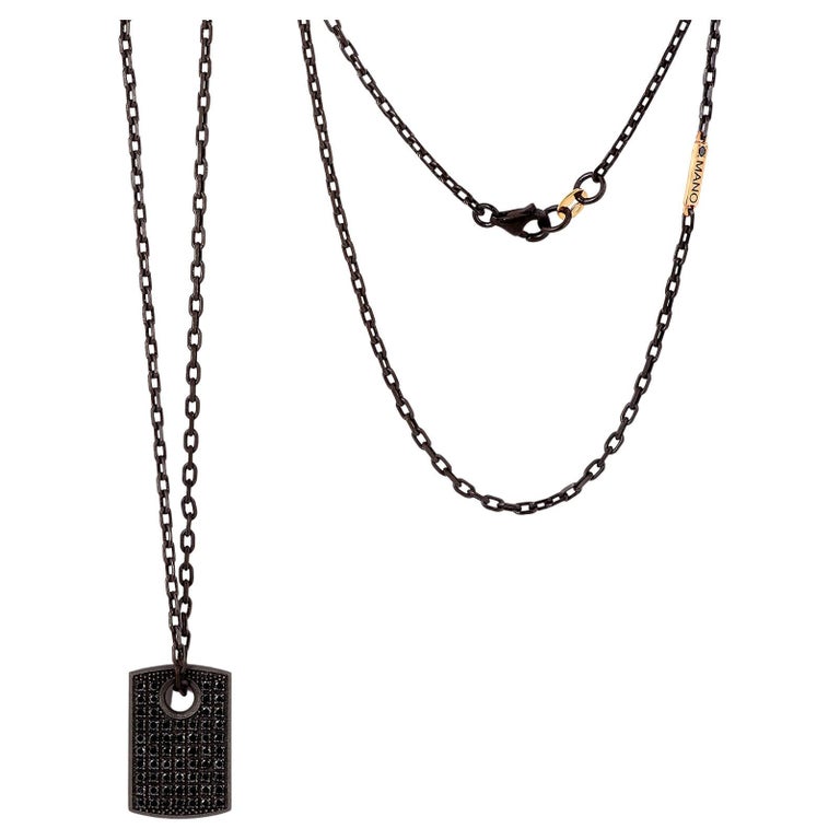 Men's Necklace Small Titanium Plate, Black Diamonds, 18 Kt and 9kt