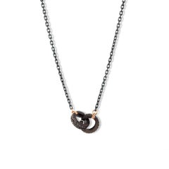 Men's Necklace with 2 Titanium Barrels, Black Diamonds, 18KT Red Gold