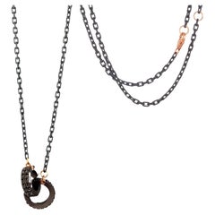 Herren-Halskette mit 2 Titanbändern, schwarzen Diamanten, 18KT Roségold