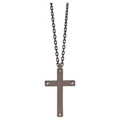 Men's Necklace with Titanium Cross, White Diamonds and 9KT Red Gold
