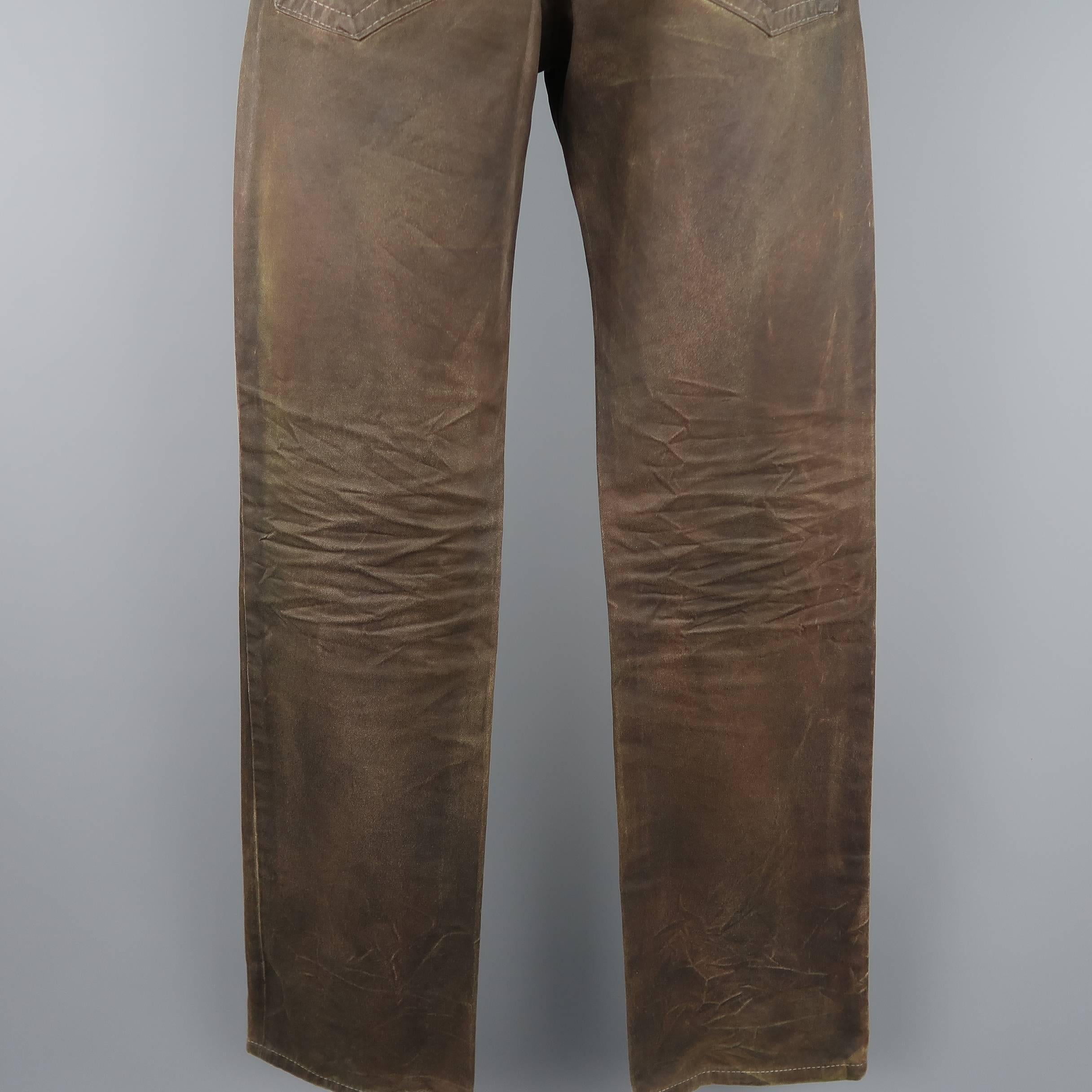 Men's NEIL BARRETT Size 31 Brown Dirty Wash Painted Cotton Jeans 3