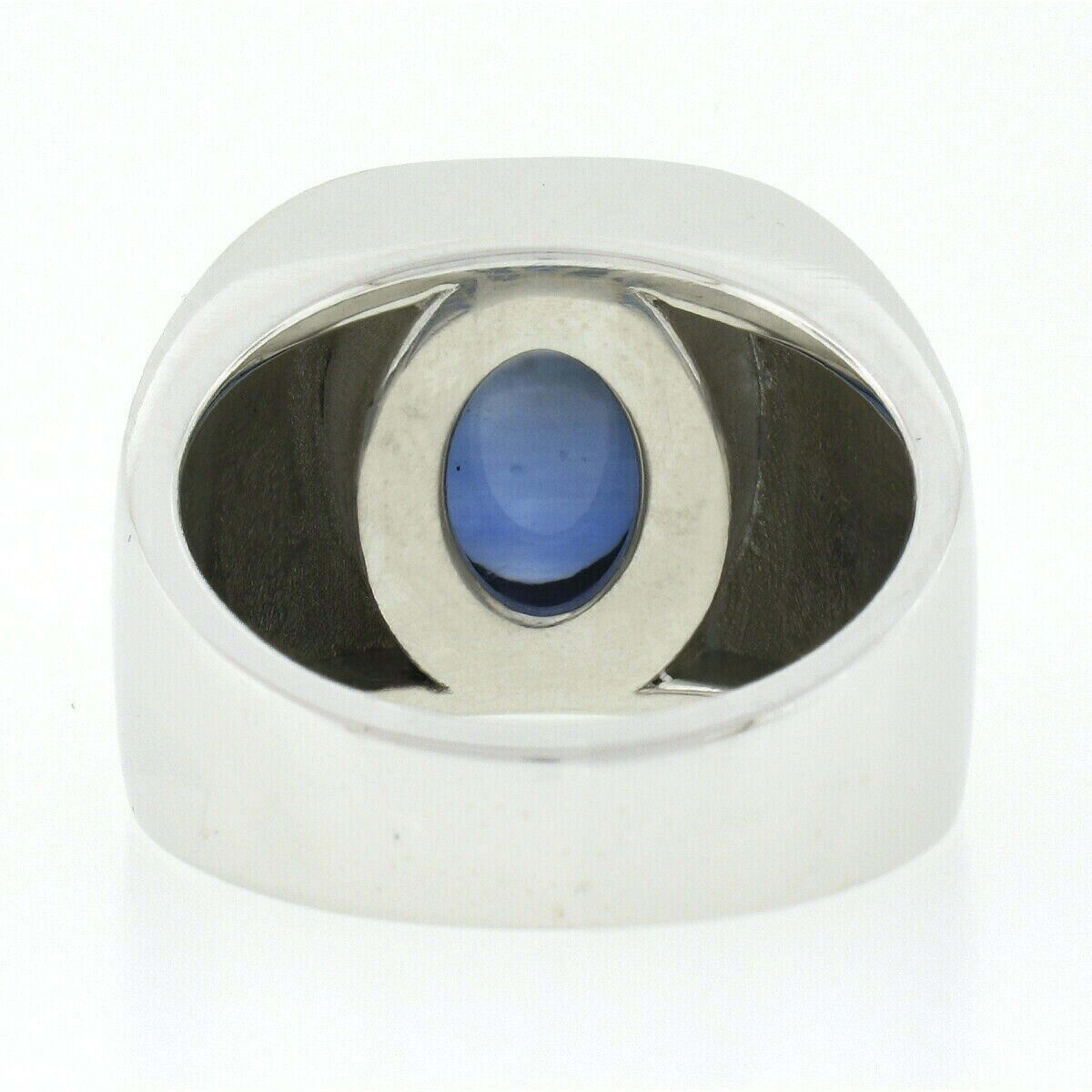 Men's New Platinum Gubelin Oval Cabochon Sapphire Solitaire Polished Wide Ring 2