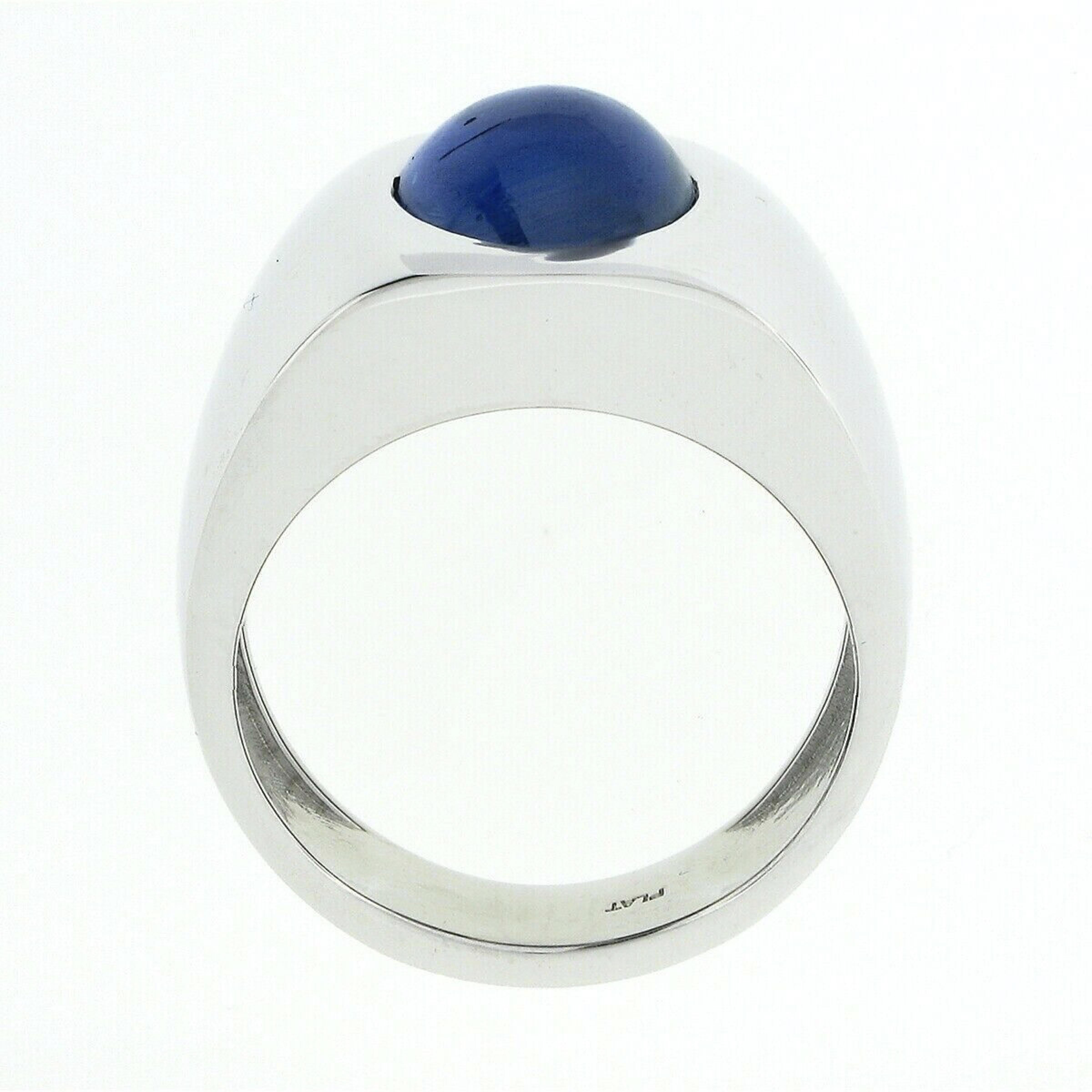 Men's New Platinum Gubelin Oval Cabochon Sapphire Solitaire Polished Wide Ring 3