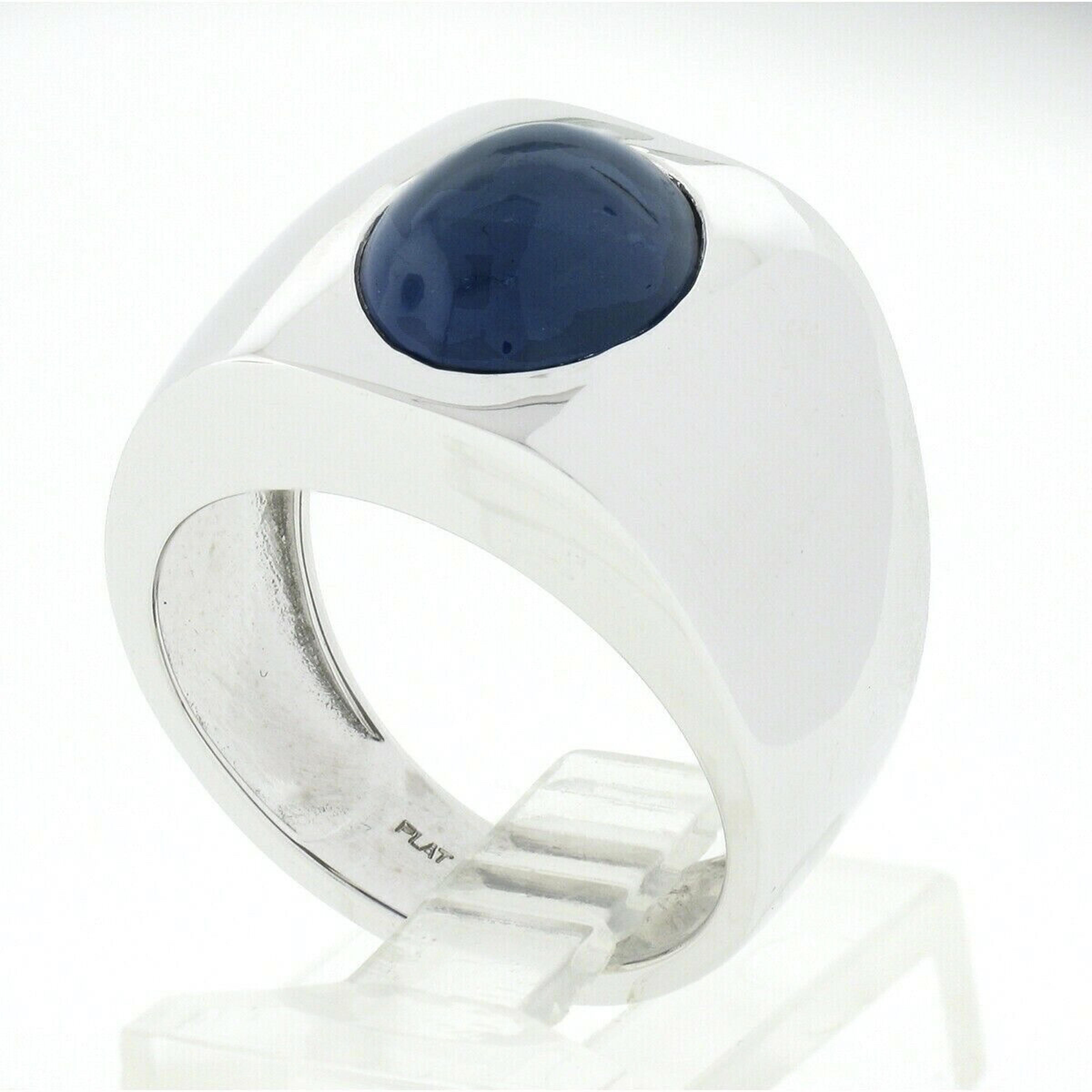 Men's New Platinum Gubelin Oval Cabochon Sapphire Solitaire Polished Wide Ring 4