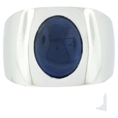 Men's New Platinum Gubelin Oval Cabochon Sapphire Solitaire Polished Wide Ring