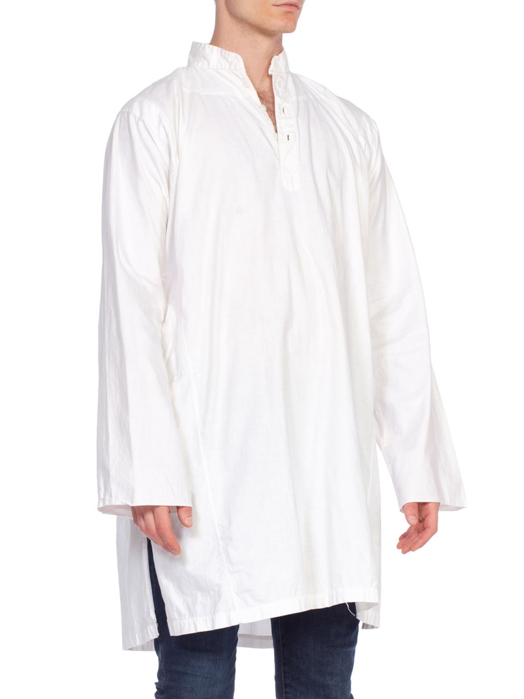 1970S White Cotton Men's North African Victorian Style Tunic Shirt With Secret  In Excellent Condition In New York, NY