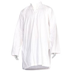 1970S White Cotton Men's North African Victorian Style Tunic Shirt With Secret 