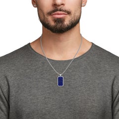 Men's Octagon Lapis Lazuli Necklace with Chain 14.22 CTW in Silver