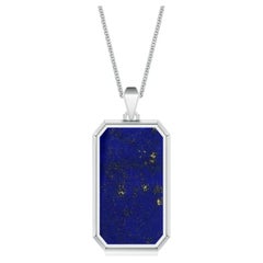 Men's Octagon Lapis Lazuli Necklace with Chain 14.22 CTW in Silver