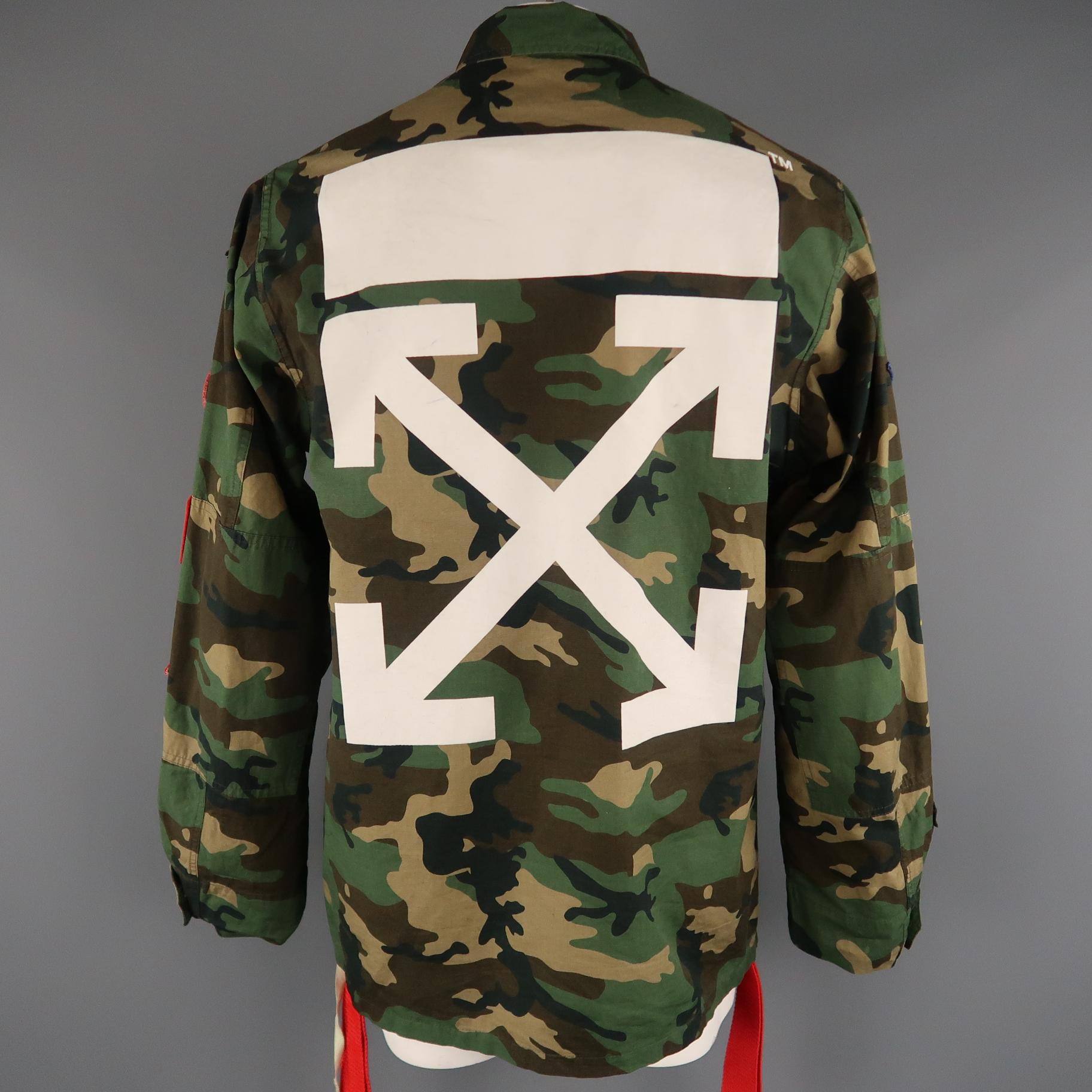 Men's OFF-WHITE L Green Camouflage Patches 2013 Military Jacket 2