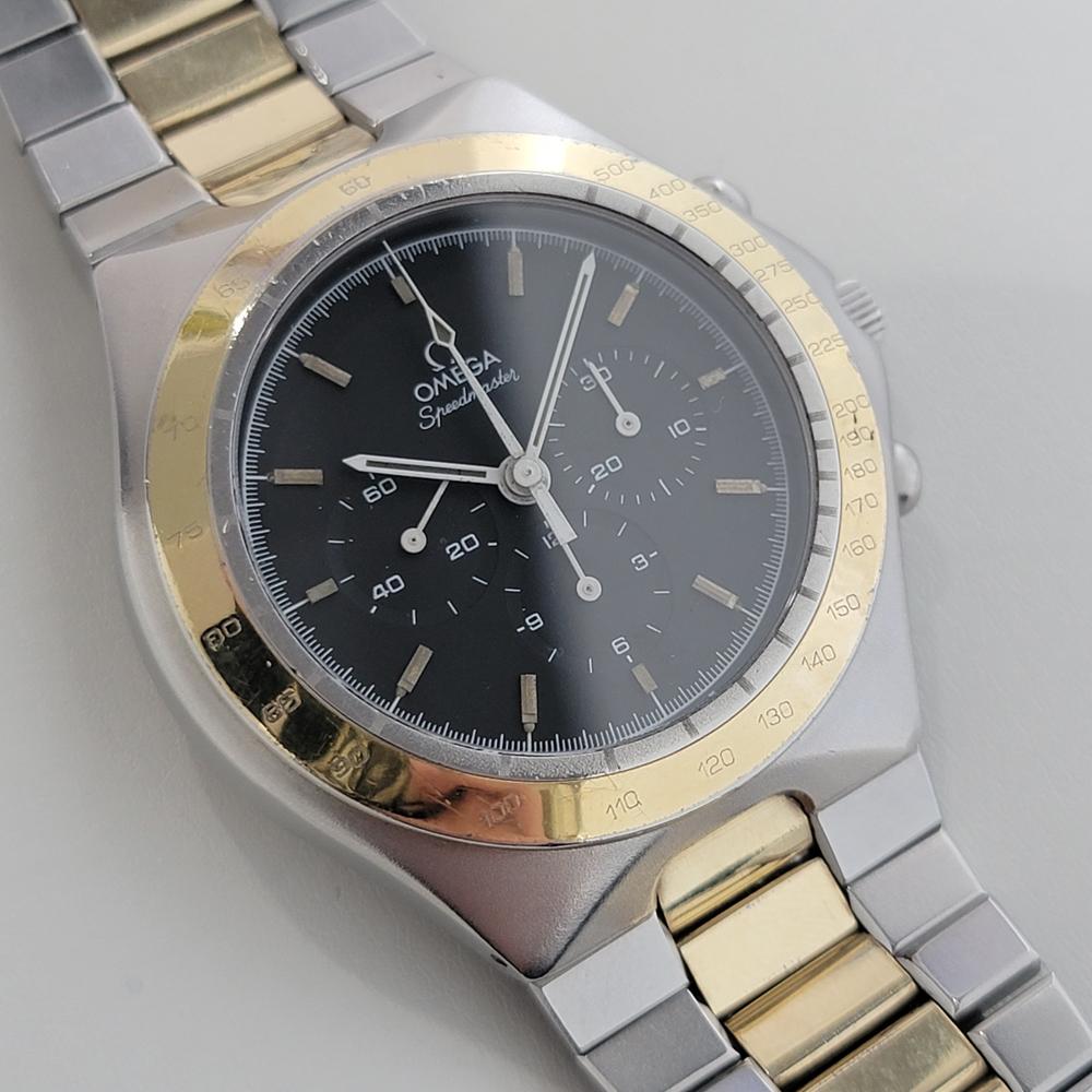 Mens Omega 145000 Speedmaster Teutonic 14k SS Manual Wind Chronograph 1980s JM9 In Excellent Condition In Beverly Hills, CA
