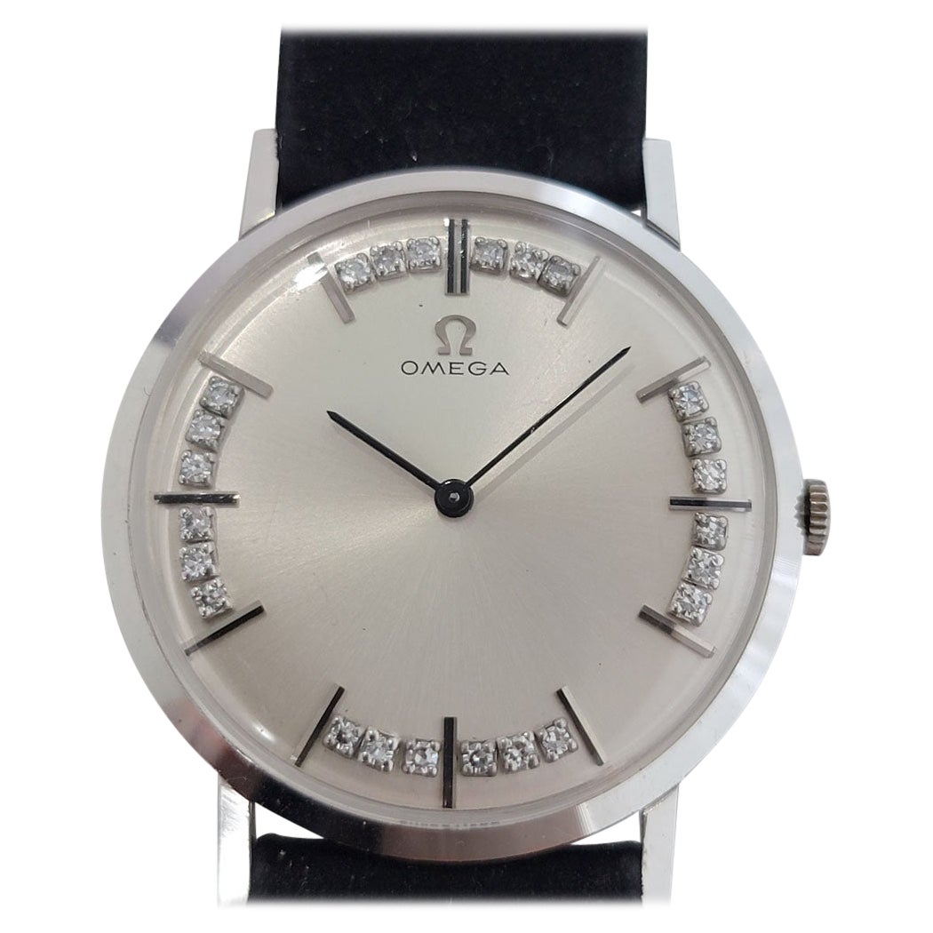 Mens Omega 14k White Gold Manual Wind Diamond Dial 1960s W Box Ra352