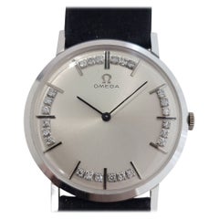 Mens Omega 14k White Gold Manual Wind Diamond Dial 1960s W Box Ra352