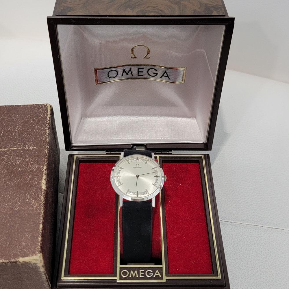 Mens Omega 14k White Gold Manual Wind Diamond Dial 1960s W Box Ra352 7
