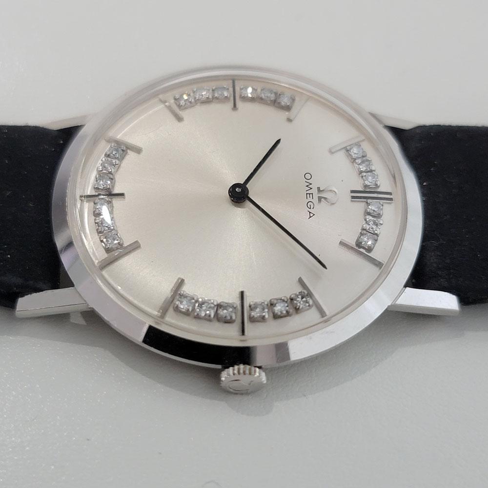 Mens Omega 14k White Gold Manual Wind Diamond Dial 1960s W Box Ra352 In Excellent Condition In Beverly Hills, CA