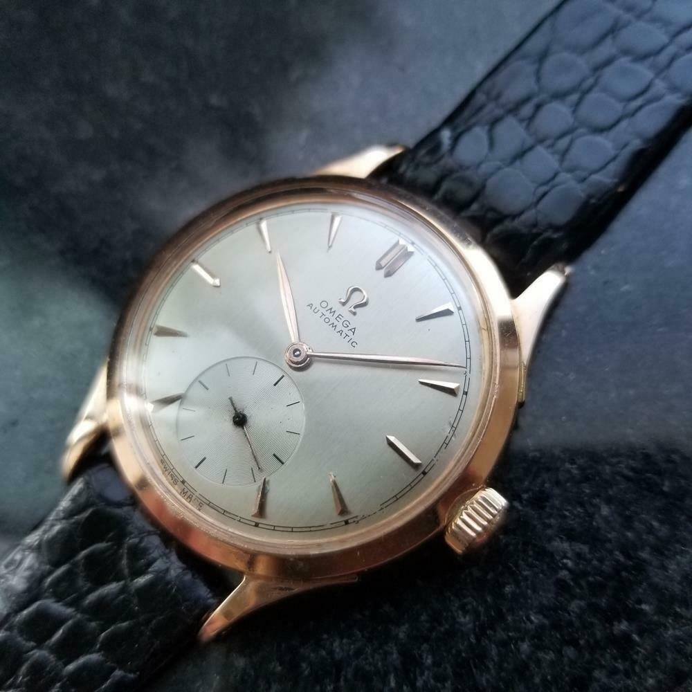 Retro Men's Omega Bumper Automatic 18k Rose Gold, c.1940s Vintage Swiss Luxury LV30BLK