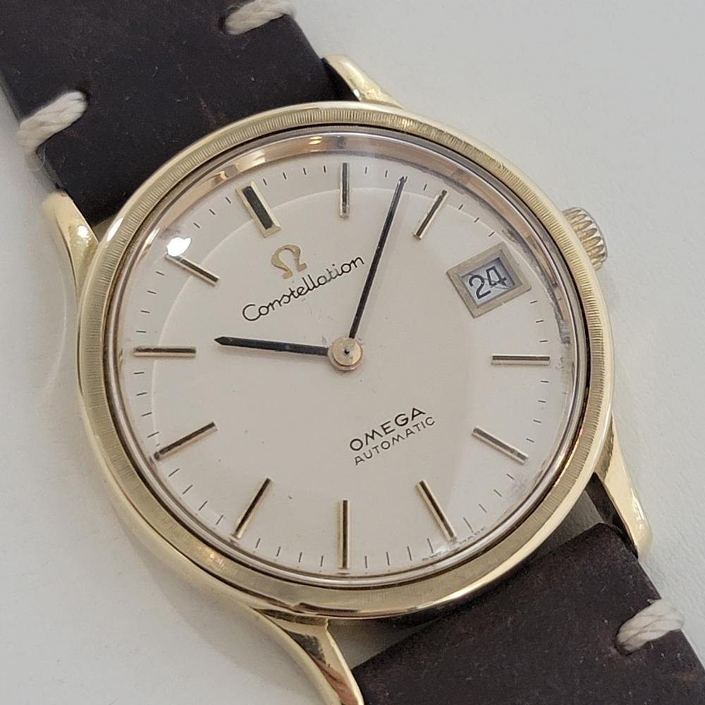 Mens Omega Constellation Ref 166 052 18k Gold Automatic w Date 1960s Swiss RA404 In Excellent Condition In Beverly Hills, CA