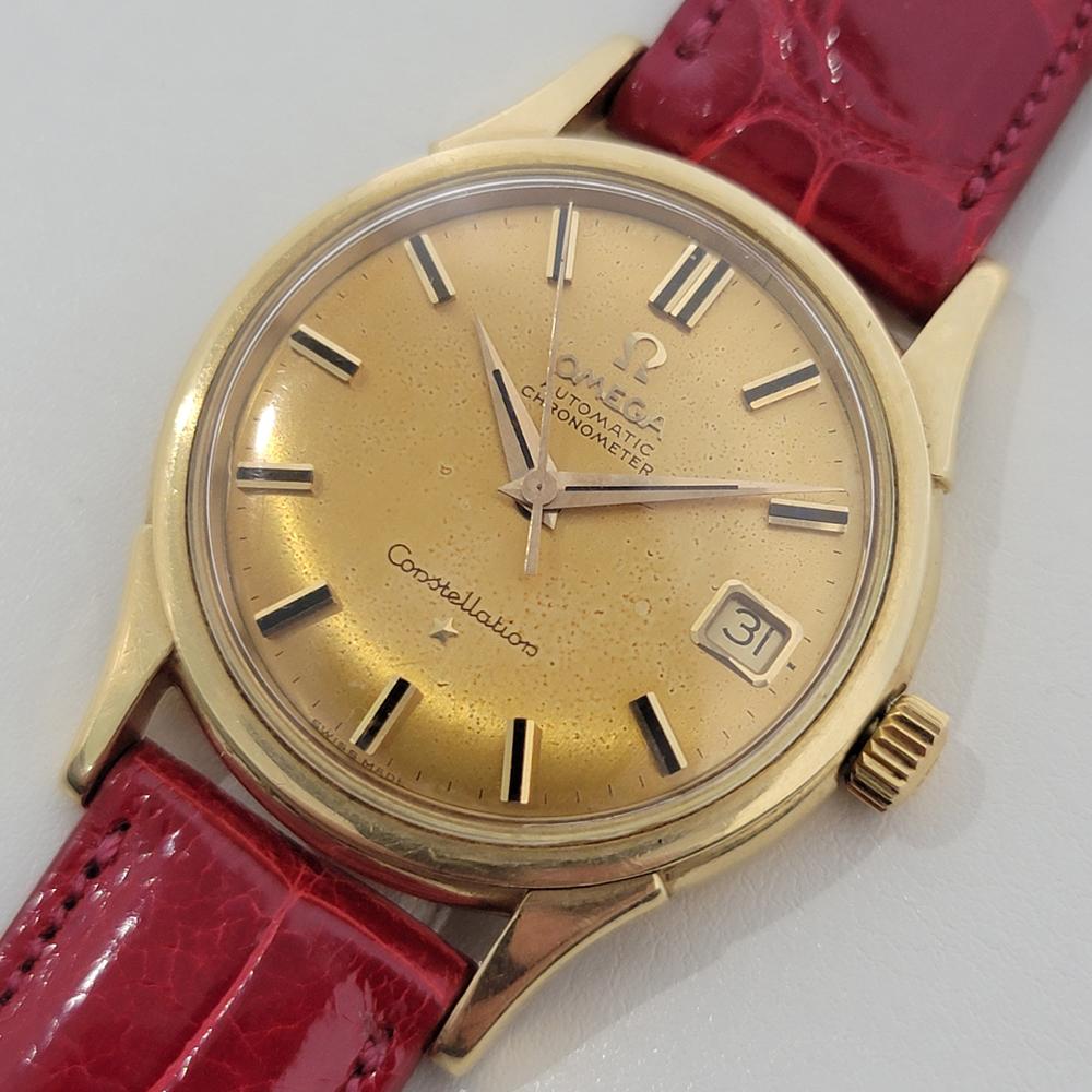 Mens Omega Constellation SC 61 35mm 18k Gold Automatic 1960s Swiss Vintage RA405 In Excellent Condition In Beverly Hills, CA
