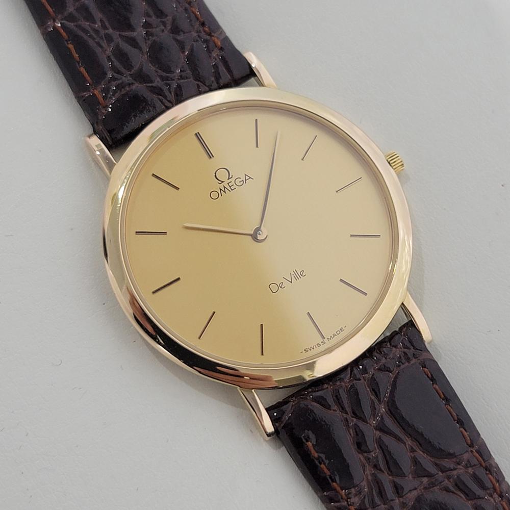 Mens Omega DeVille Ultra Thin 18k Gold Capped Quartz Dress Watch 1980s NA124 In Excellent Condition In Beverly Hills, CA