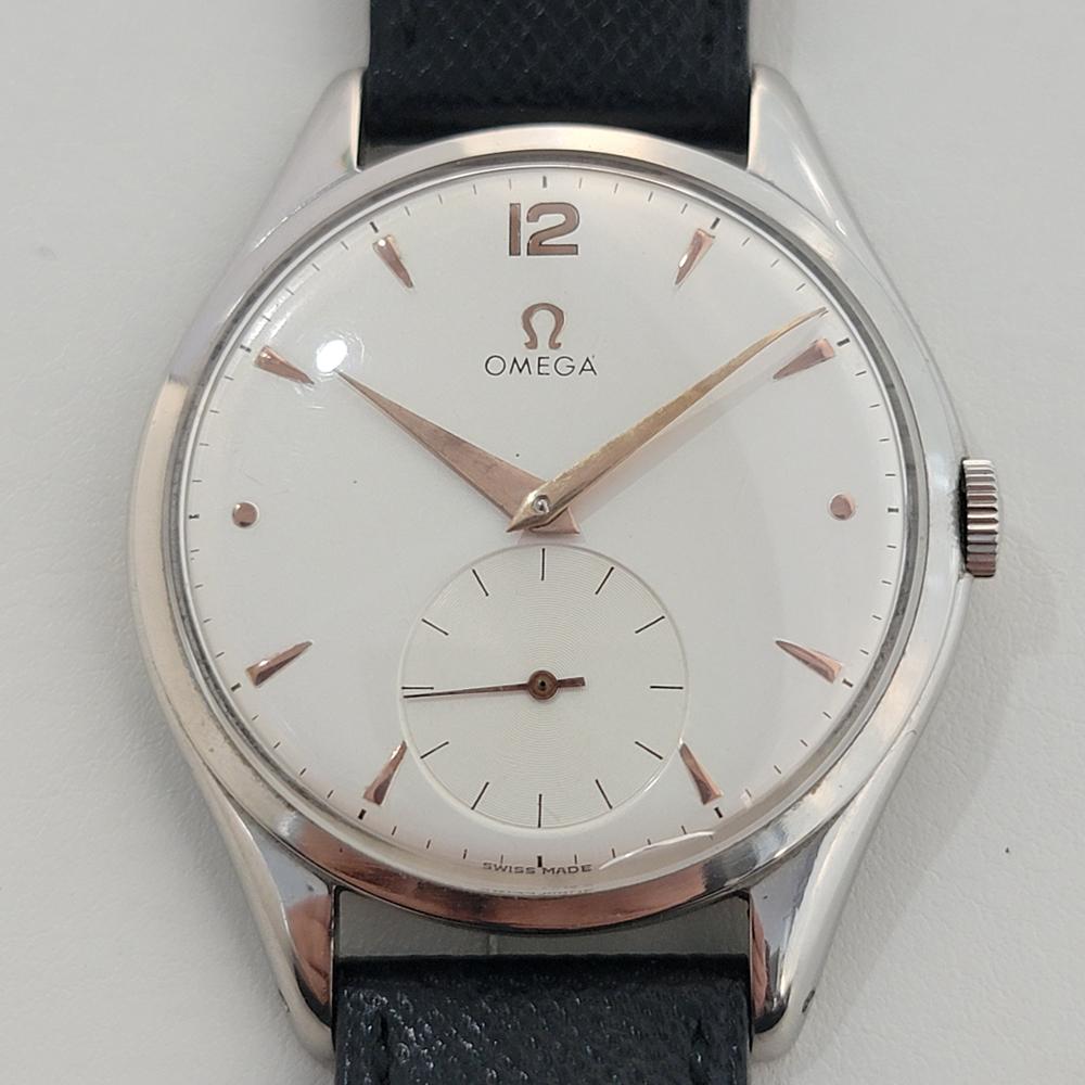 Montre classique Omega 2505-20 Jumbo 38 mm à remontage manuel pour homme, A.I.C., en excellent état de marche. Vérifié authentique par un maître horloger. Magnifique cadran signé Omega, index gouttelettes et bâtons appliqués, aiguilles des minutes