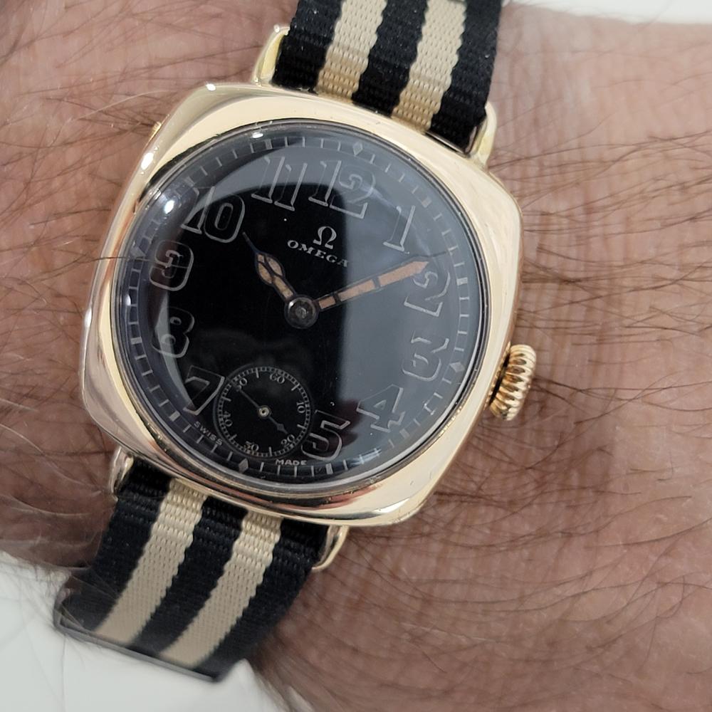 Herren Omega Military Trench-Uhr 14k Roségold mit Handaufzug 1930er Jahre JM20 8