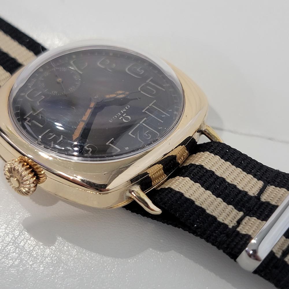 Herren Omega Military Trench-Uhr 14k Roségold mit Handaufzug 1930er Jahre JM20 3