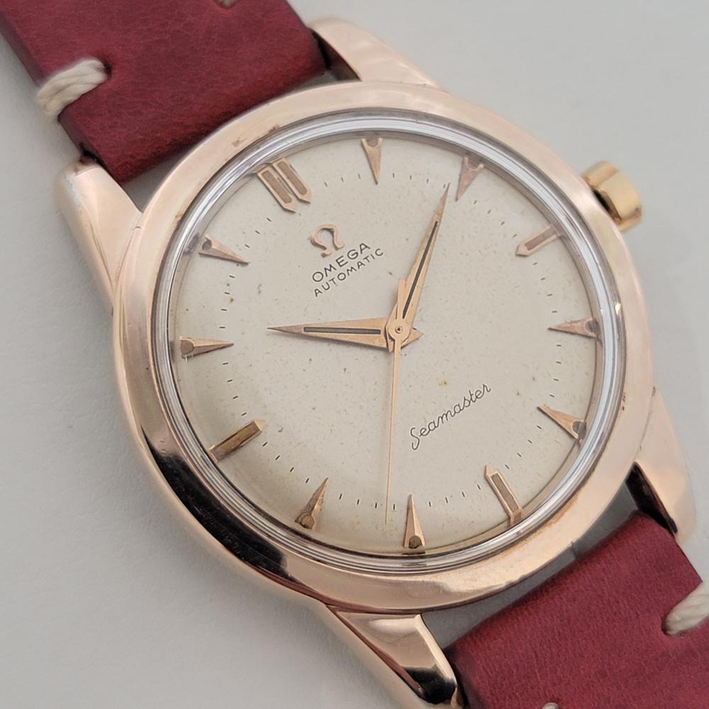 Mens Omega Seamaster 2494 37mm Rose Gold Capped Bumper Automatic 1950s NA116 In Excellent Condition For Sale In Beverly Hills, CA