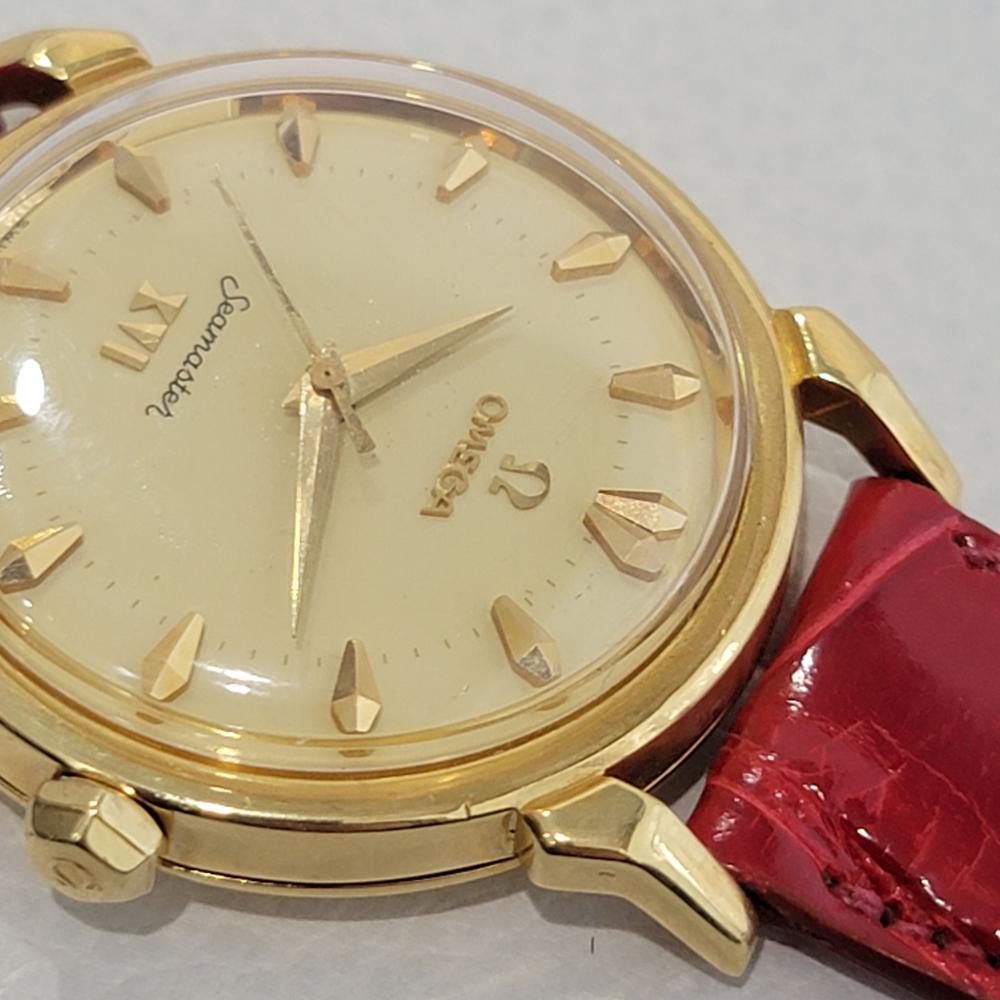 Mens Omega Seamaster XVI Olympic 18k Gold Automatic 1950s w Box JM1 In Excellent Condition In Beverly Hills, CA
