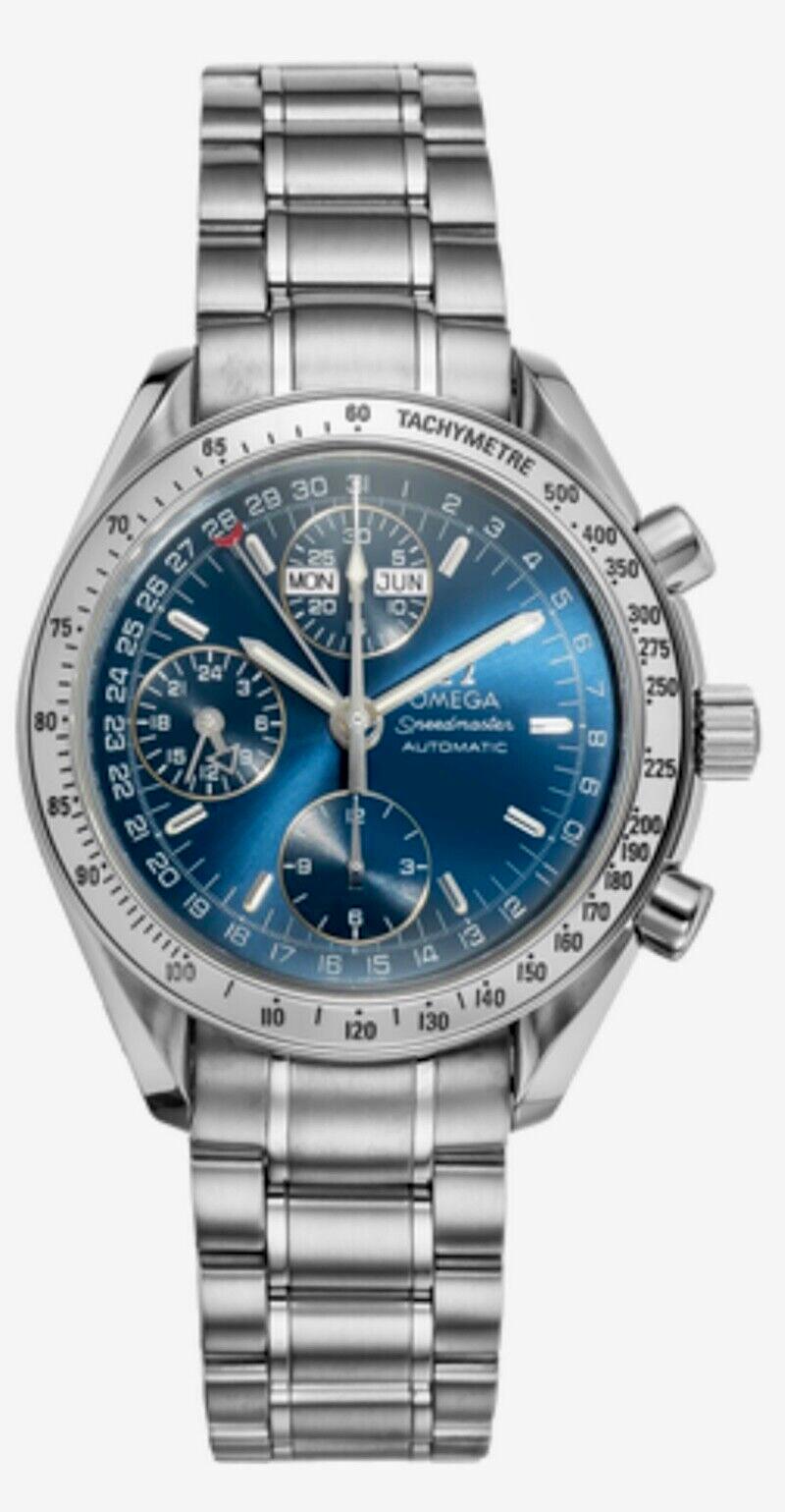 Men's Omega Speedmaster Day-Date Stainless Steel Blue Dial Automatic Watch 3