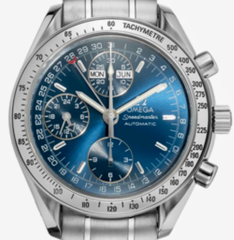Men's Omega Speedmaster Day-Date Stainless Steel Blue Dial Automatic Watch 2