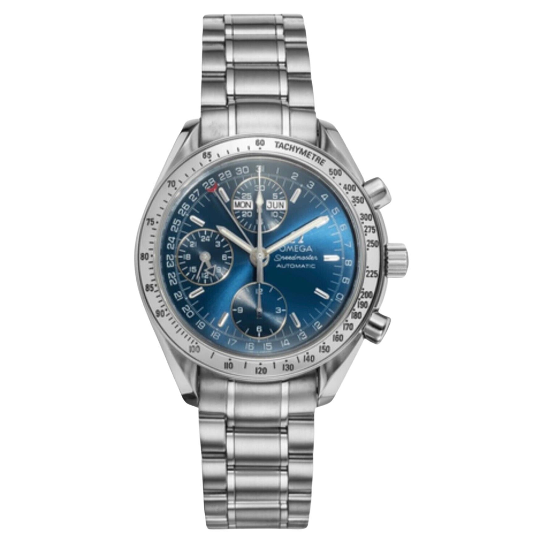 Men''s Omega Speedmaster Day-Date Stainless Steel Blue Dial Automatic Watch