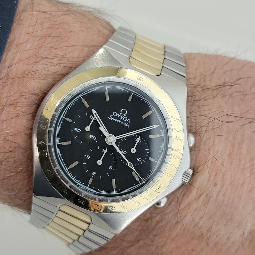 Omega Speedmaster Montre chronographe à remontage manuel Teutonic 14k SS pour hommes, années 1980 JM9 en vente 8