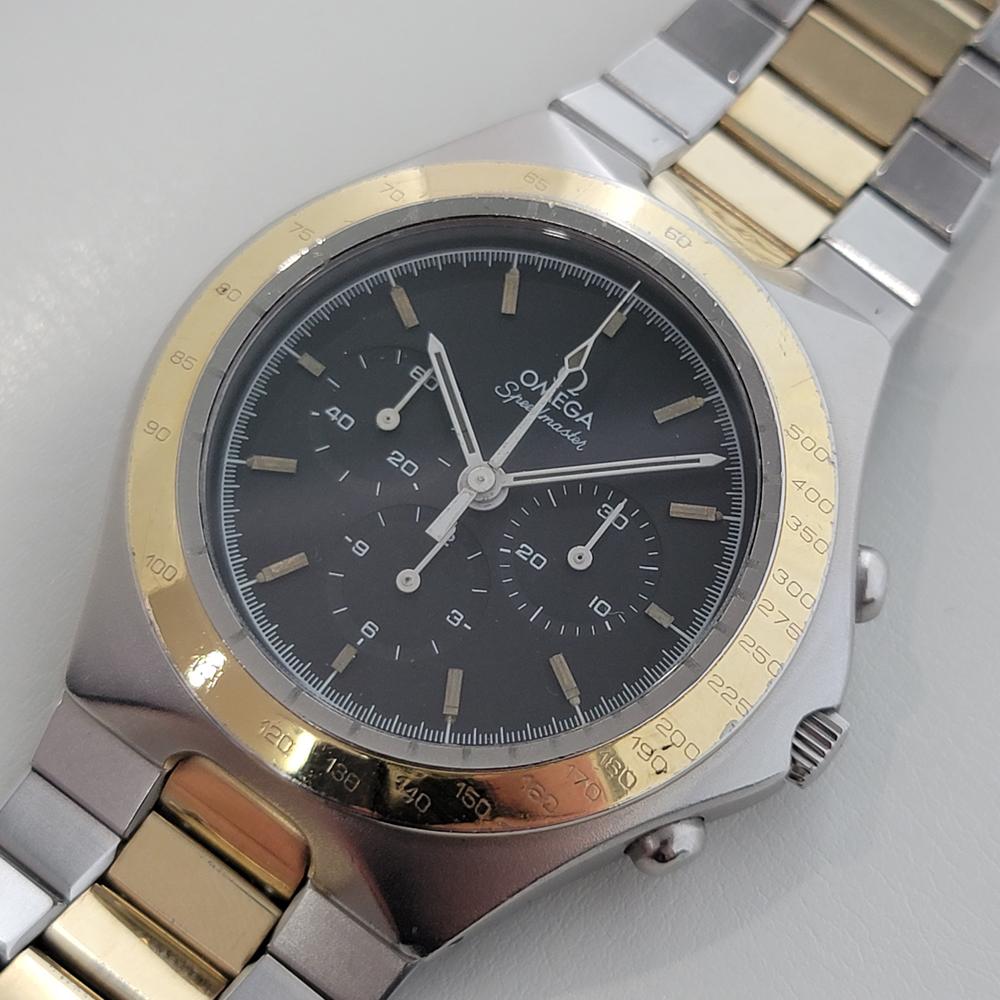 Omega Speedmaster Montre chronographe à remontage manuel Teutonic 14k SS pour hommes, années 1980 JM9 Pour hommes en vente