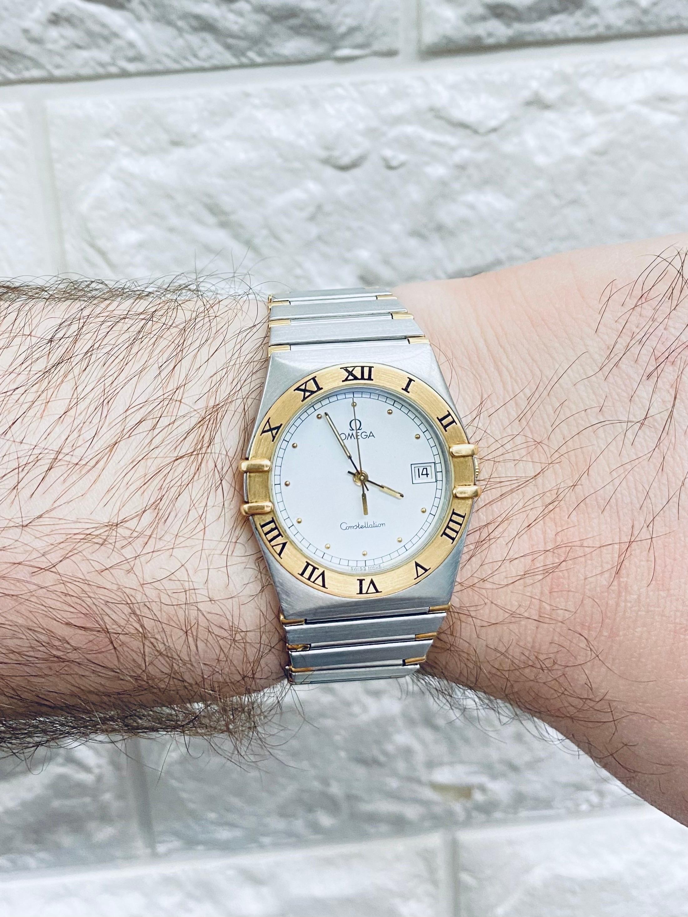 Men’s Omega Two-Tone 18k and Stainless Steel Date Constellation Watch In Good Condition In Miami, FL