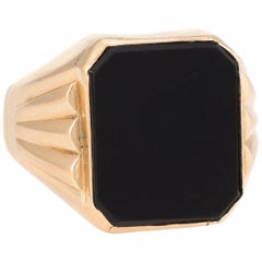 Men’s Onyx Cocktail Ring Retro 18 Karat Yellow Gold Estate Fine Jewelry