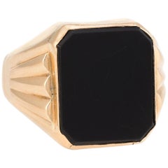 Men’s Onyx Cocktail Ring Vintage 18 Karat Yellow Gold Estate Fine Jewelry