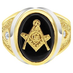 Vintage Men's Onyx Free Masonic Square Compass Symbol Ring