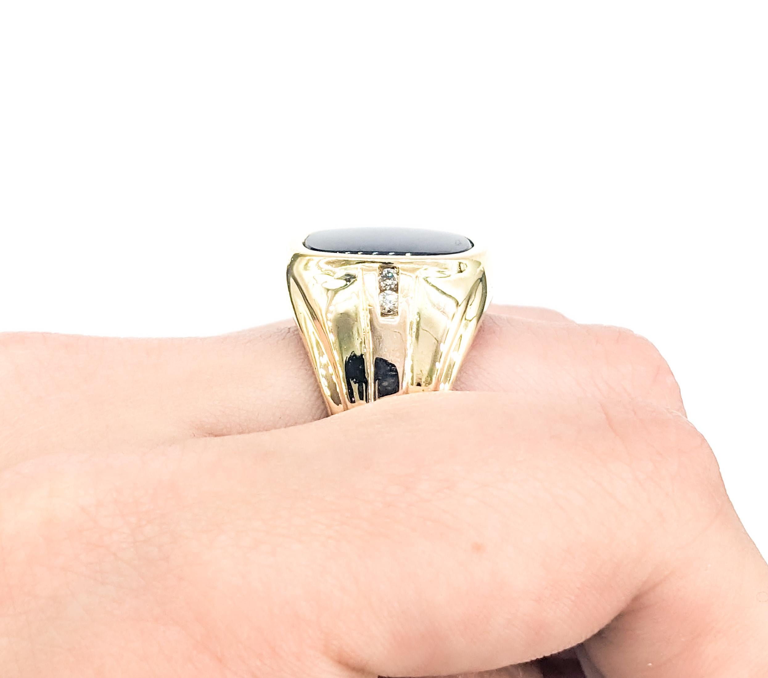 Modern Mens Onyx Ring With Diamonds In Yellow Gold