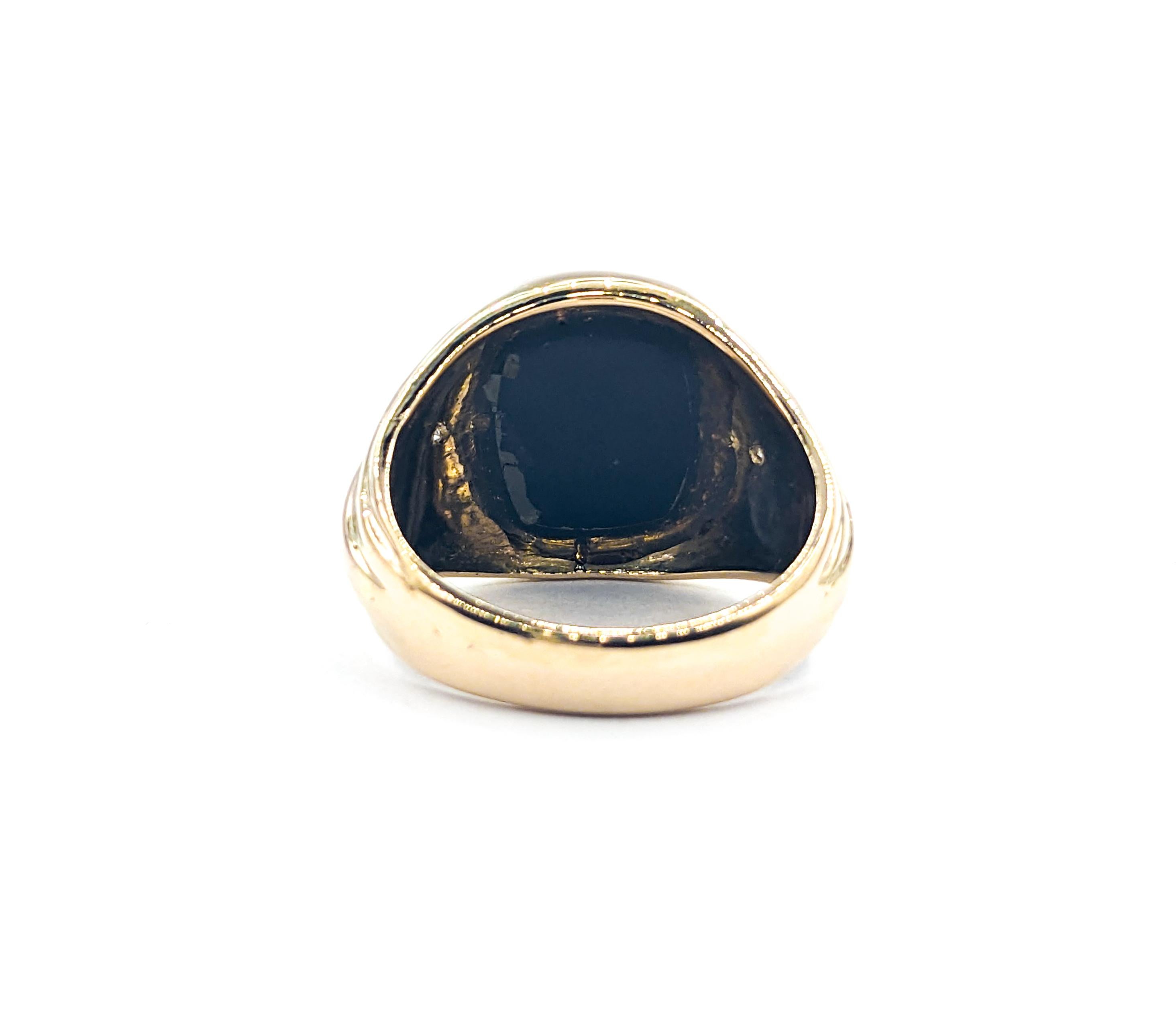 Men's Mens Onyx Ring With Diamonds In Yellow Gold
