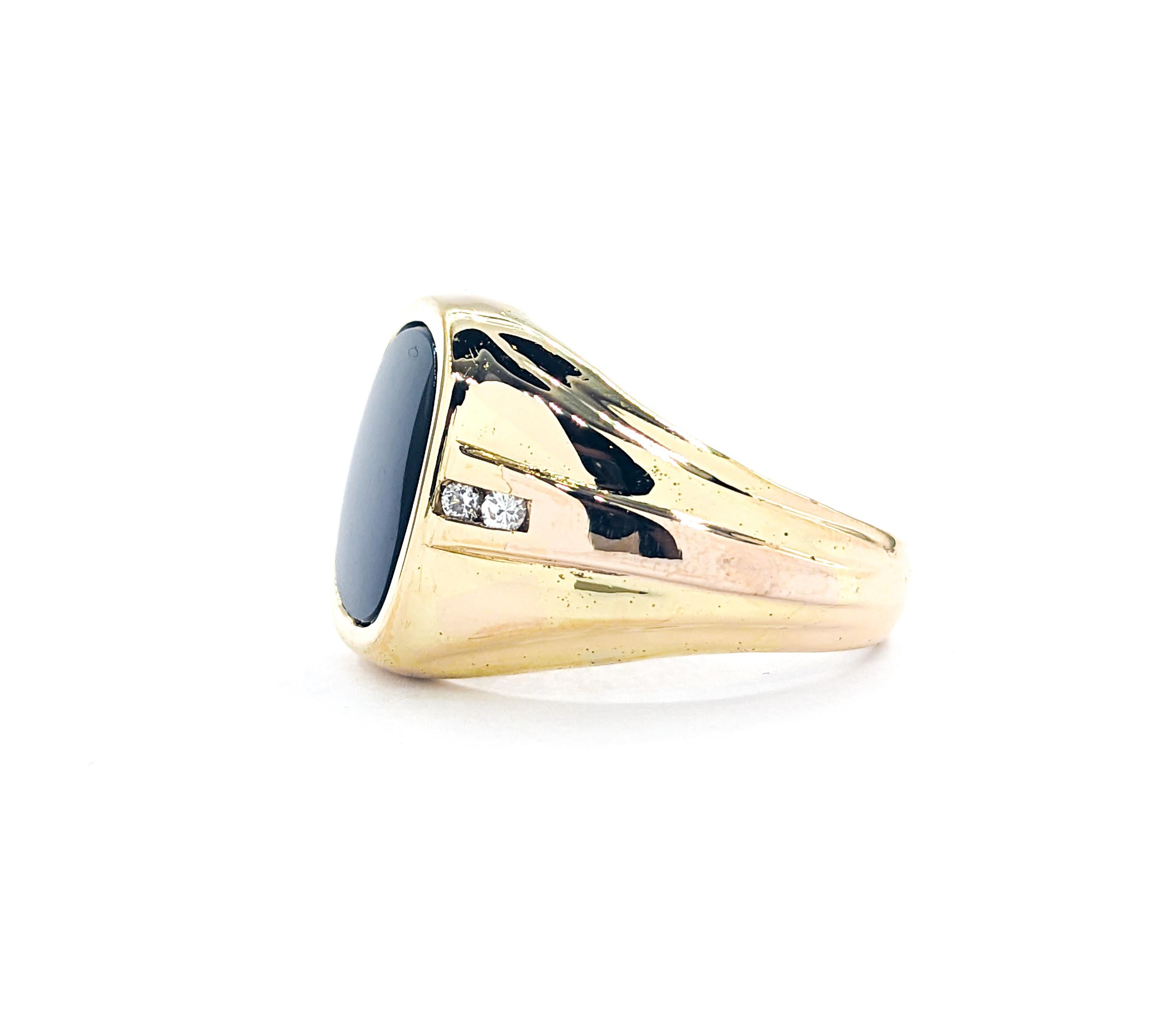 Mens Onyx Ring With Diamonds In Yellow Gold 1