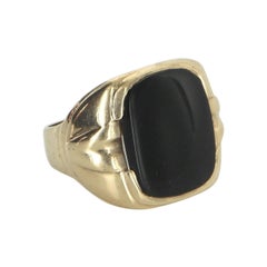 Men’s Onyx Signet Ring Retro 10 Karat Gold Estate Fine Jewelry Pre Owned