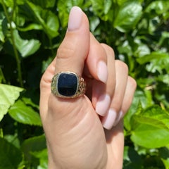 Men’s Onyx Slab in Nugget Signet Gold Ring Estate Fine Jewelry