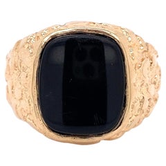 Men’s Onyx Slab in Nugget Signet Gold Ring Estate Fine Jewelry