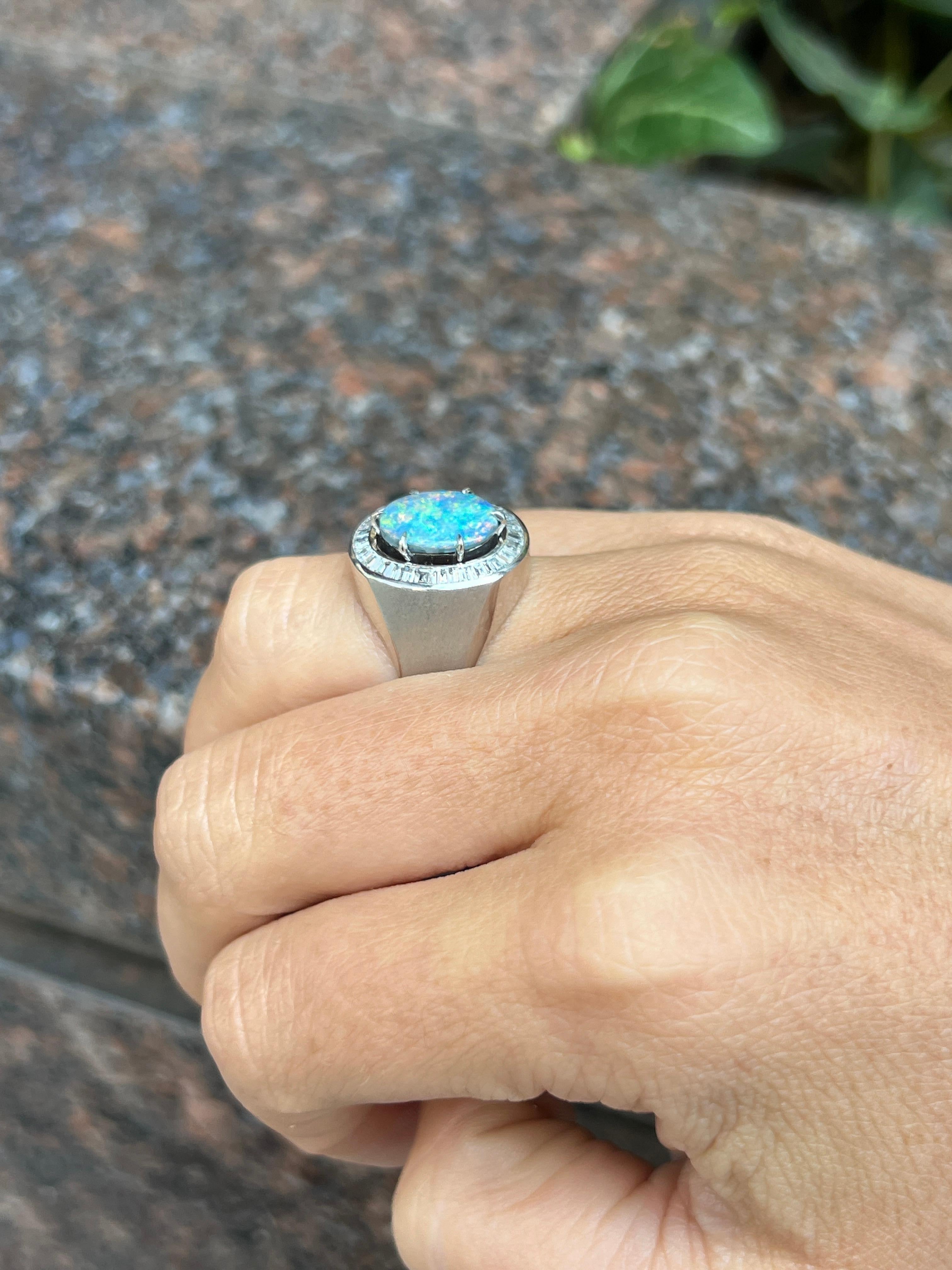 Oval Cut Men's Opal & Diamond Ring For Sale