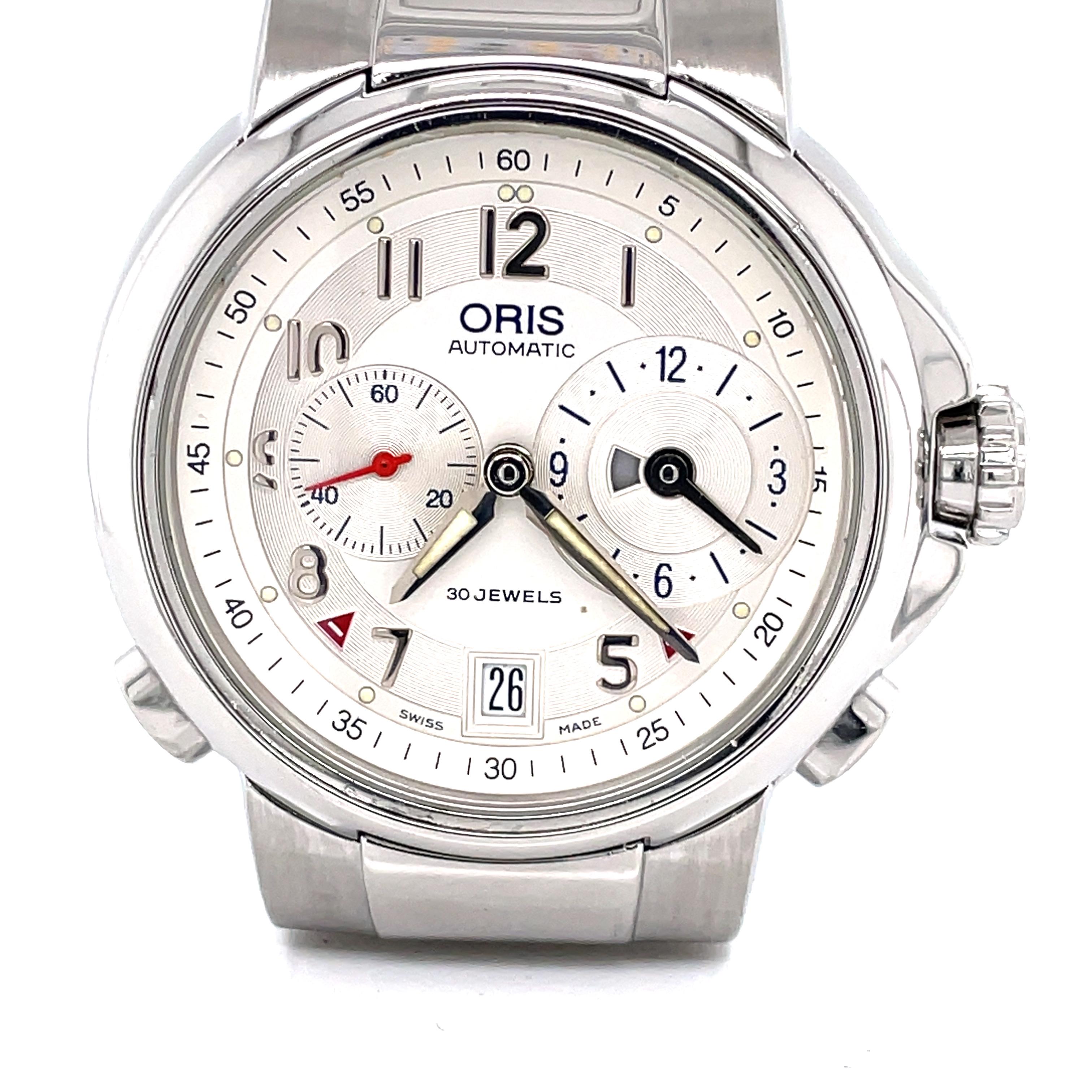 Men's Oris Stainless Steel Swiss Automatic Chronograph Exhibition Wrist Watch For Sale 5