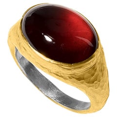 Men's Oval, Domed 14.4ct Garnet Ring in 24kt and Silver
